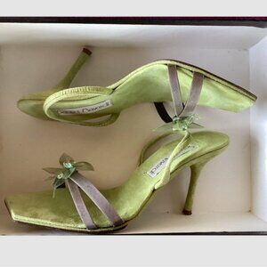 EUC Santini Marvardi Green Suede Sling Shoes with Swarovski Crystal Sz8 Italy 38
